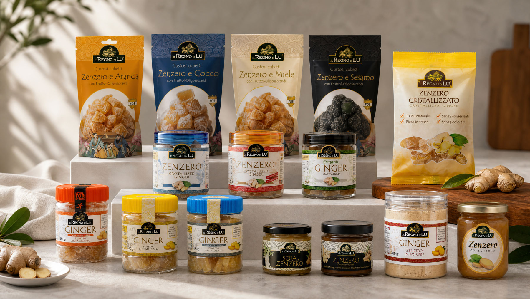 Processed fresh ginger rhizomes. Il Regno di Lu ginger products